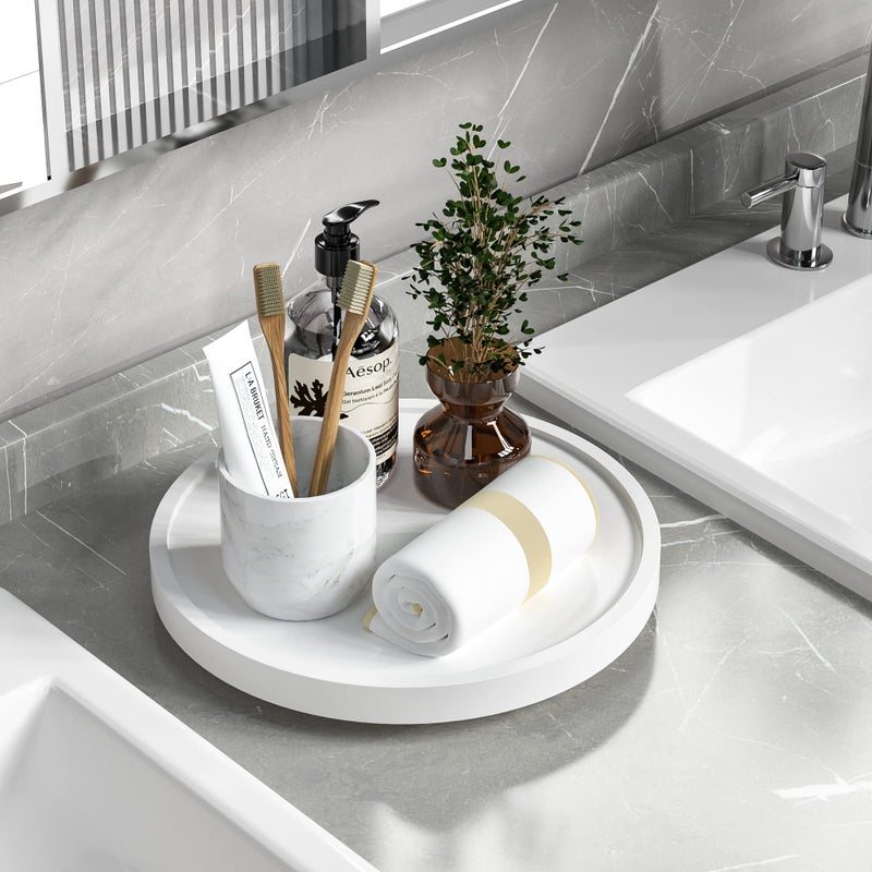 VeyFey Turntable Vanity Tray 10 Inch for Perfume Candle  Bamboo Kitchen Sink Countertop Organizer for Keep Glass  Sponge and Soap Bathroom Countertop Organizer White - Image 1
